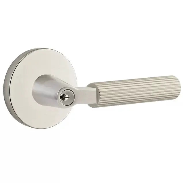 Emtek Straight Knurled Lever with L-Square Stem and Disk Rose by Emtek