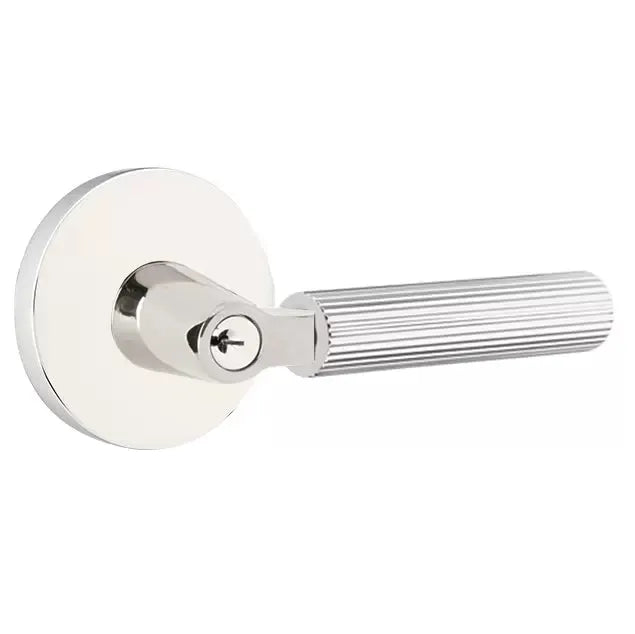 Emtek Straight Knurled Lever with L-Square Stem and Disk Rose by Emtek