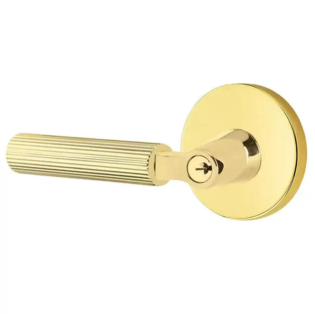 Emtek Straight Knurled Lever with L-Square Stem and Disk Rose by Emtek
