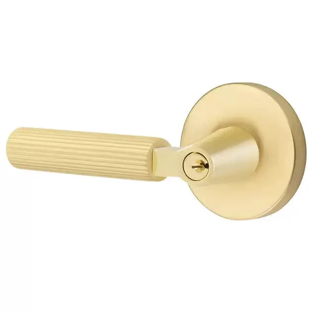 Emtek Straight Knurled Lever with L-Square Stem and Disk Rose by Emtek