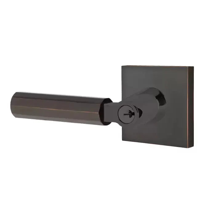 Emtek Faceted Lever with L-Square Stem and Square Rose by Emtek
