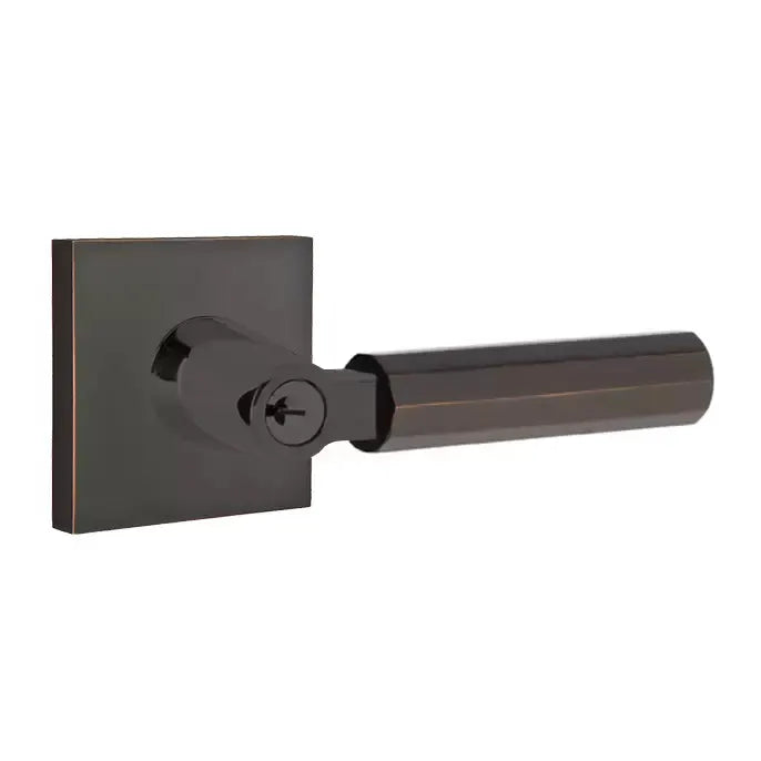 Emtek Faceted Lever with L-Square Stem and Square Rose by Emtek