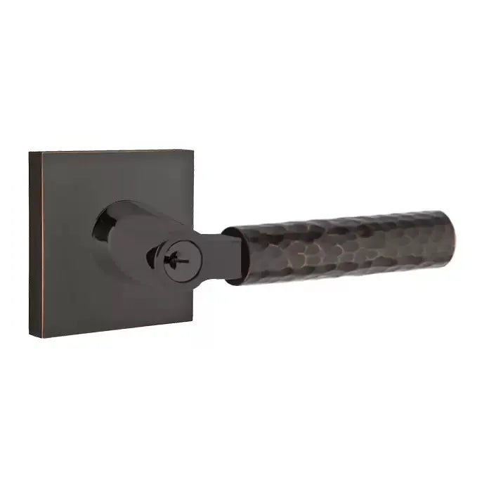 Emtek Hammered Lever with L-Square Stem and Square Rose by Emtek