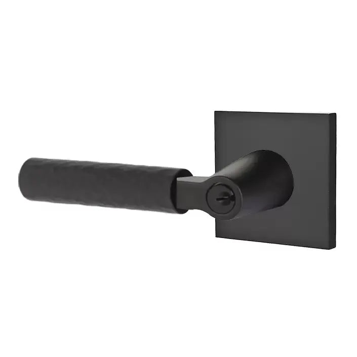 Emtek Hammered Lever with L-Square Stem and Square Rose by Emtek