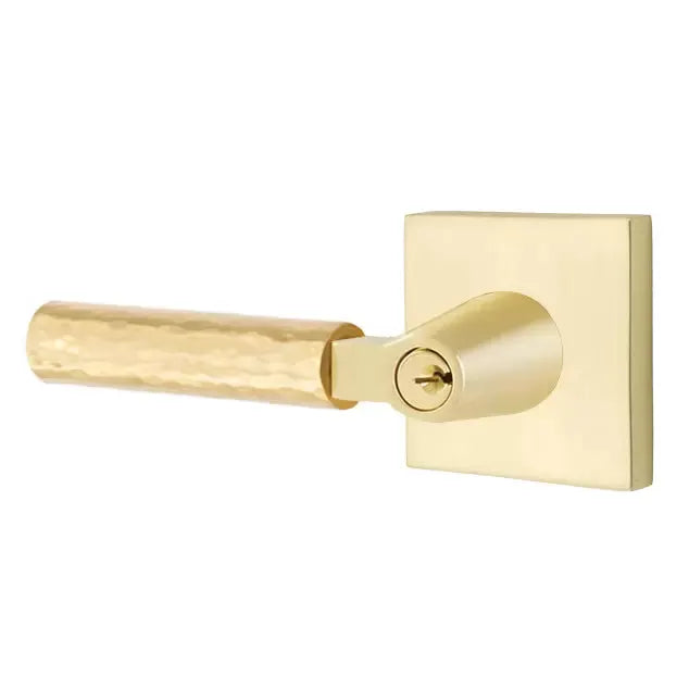 Emtek Hammered Lever with L-Square Stem and Square Rose by Emtek