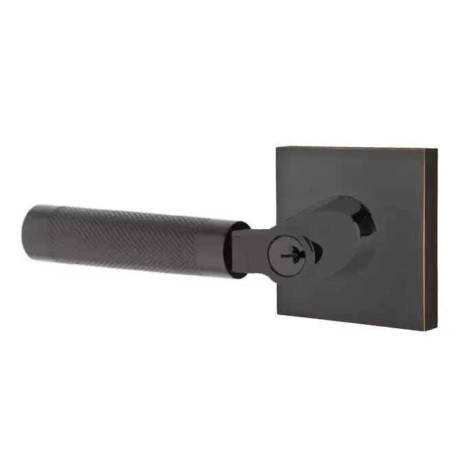 Emtek Knurled Lever with L-Square Stem and Square Rose by Emtek