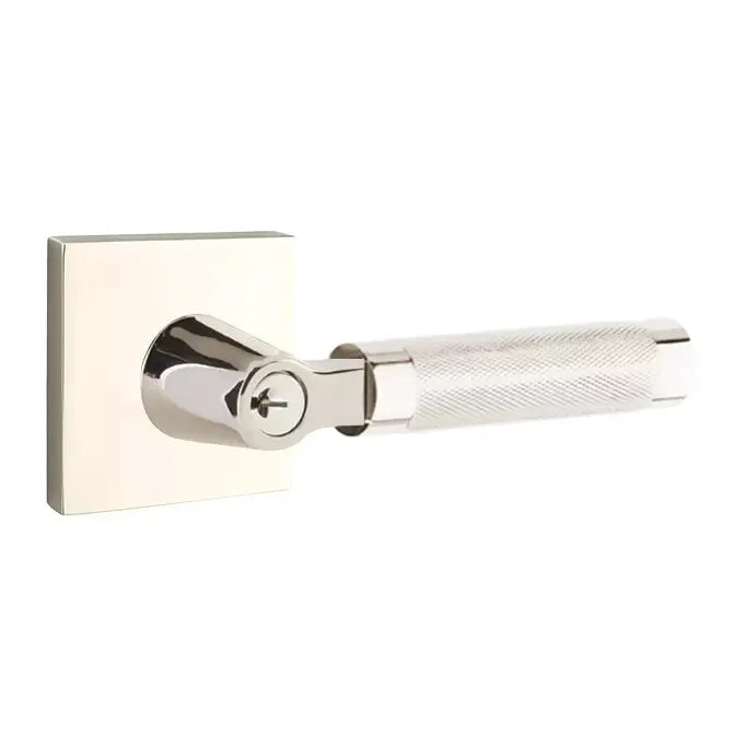 Emtek Knurled Lever with L-Square Stem and Square Rose by Emtek
