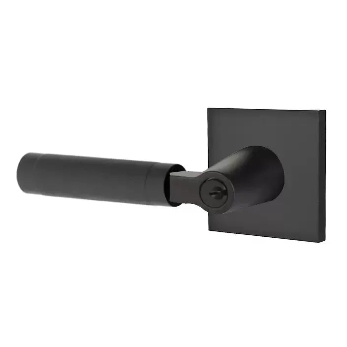 Emtek Knurled Lever with L-Square Stem and Square Rose by Emtek