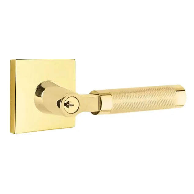 Emtek Knurled Lever with L-Square Stem and Square Rose by Emtek