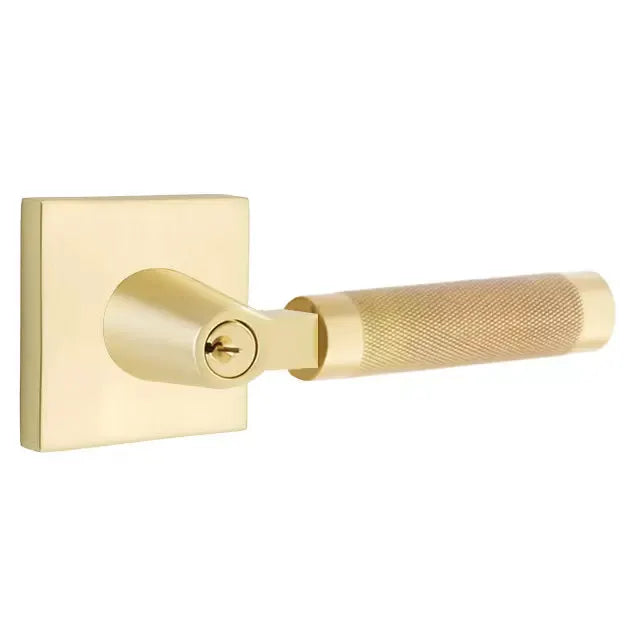Emtek Knurled Lever with L-Square Stem and Square Rose by Emtek