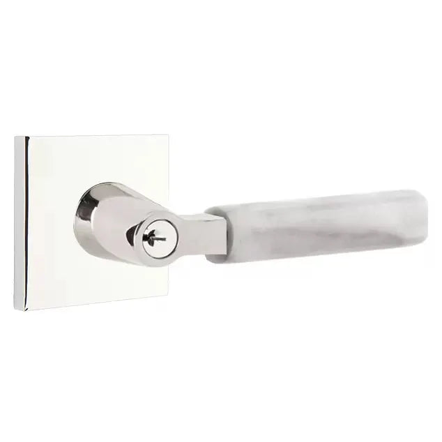 Emtek White Marble Lever with L-Square Stem and Square Rose by Emtek