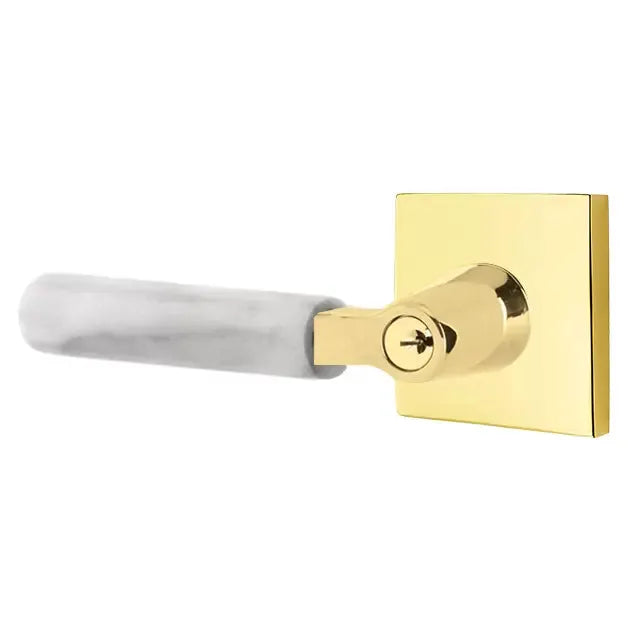 Emtek White Marble Lever with L-Square Stem and Square Rose by Emtek