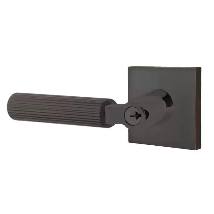 Emtek Straight Knurled Lever with L-Square Stem and Square Rose by Emtek