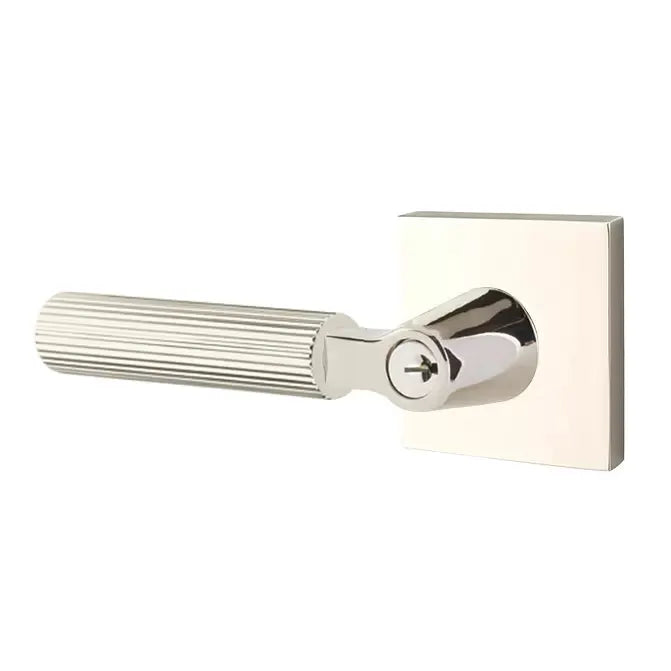 Emtek Straight Knurled Lever with L-Square Stem and Square Rose by Emtek