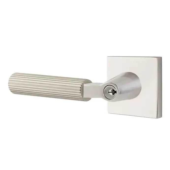 Emtek Straight Knurled Lever with L-Square Stem and Square Rose by Emtek