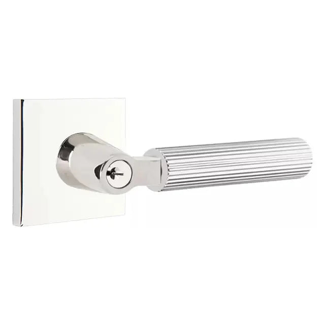 Emtek Straight Knurled Lever with L-Square Stem and Square Rose by Emtek