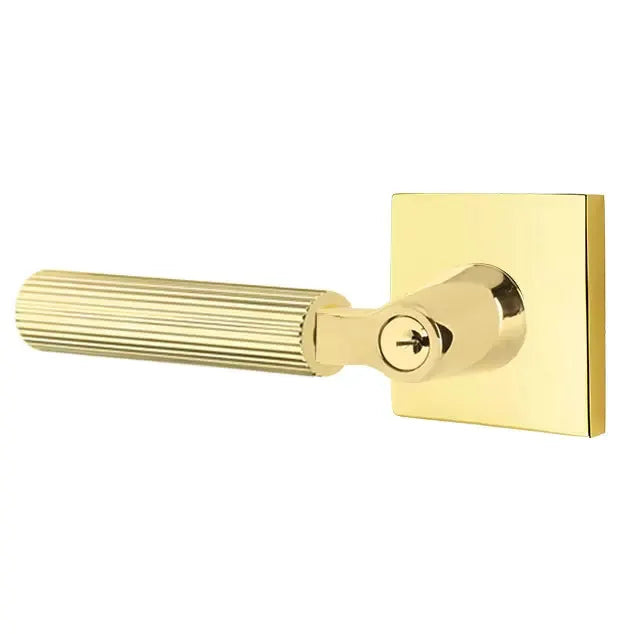 Emtek Straight Knurled Lever with L-Square Stem and Square Rose by Emtek