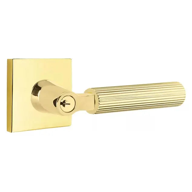 Emtek Straight Knurled Lever with L-Square Stem and Square Rose by Emtek