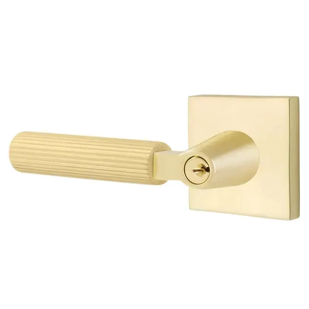 Emtek Straight Knurled Lever with L-Square Stem and Square Rose by Emtek