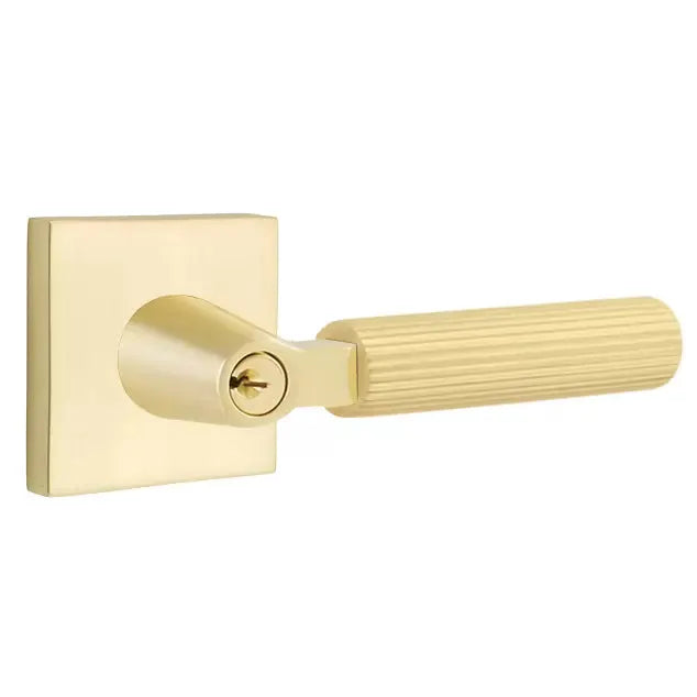 Emtek Straight Knurled Lever with L-Square Stem and Square Rose by Emtek