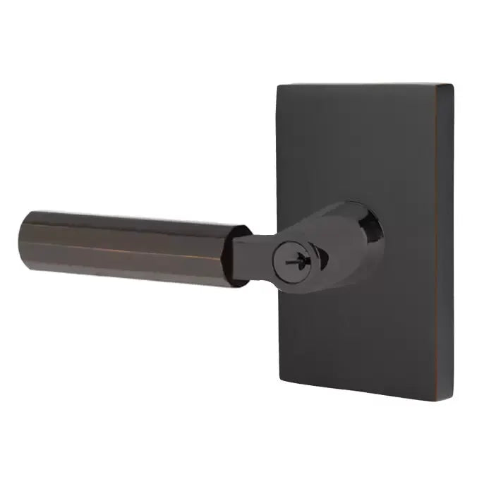 Emtek Faceted Lever with L-Square Stem and Modern Rectangular Rose by Emtek