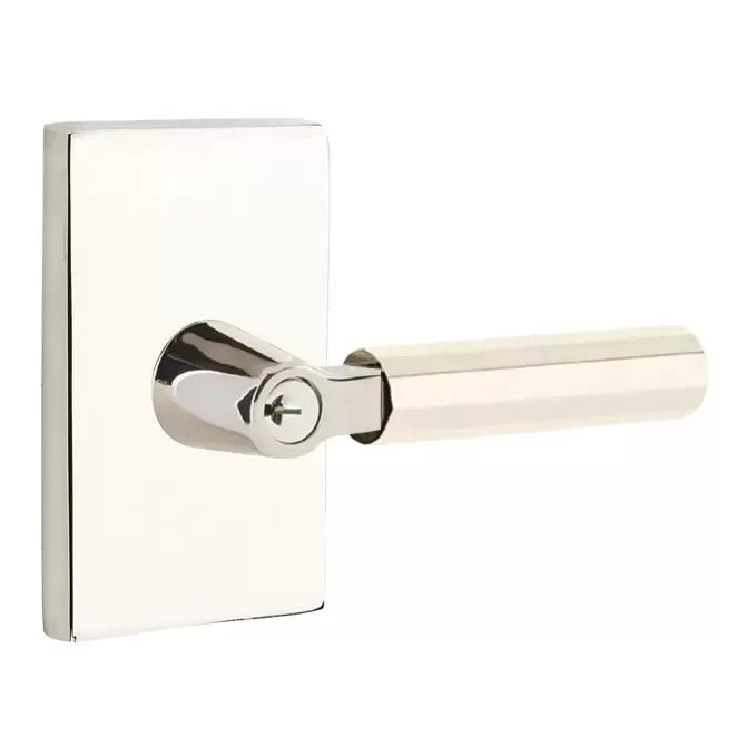 Emtek Faceted Lever with L-Square Stem and Modern Rectangular Rose by Emtek