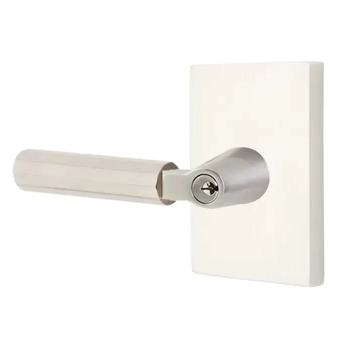 Emtek Faceted Lever with L-Square Stem and Modern Rectangular Rose by Emtek