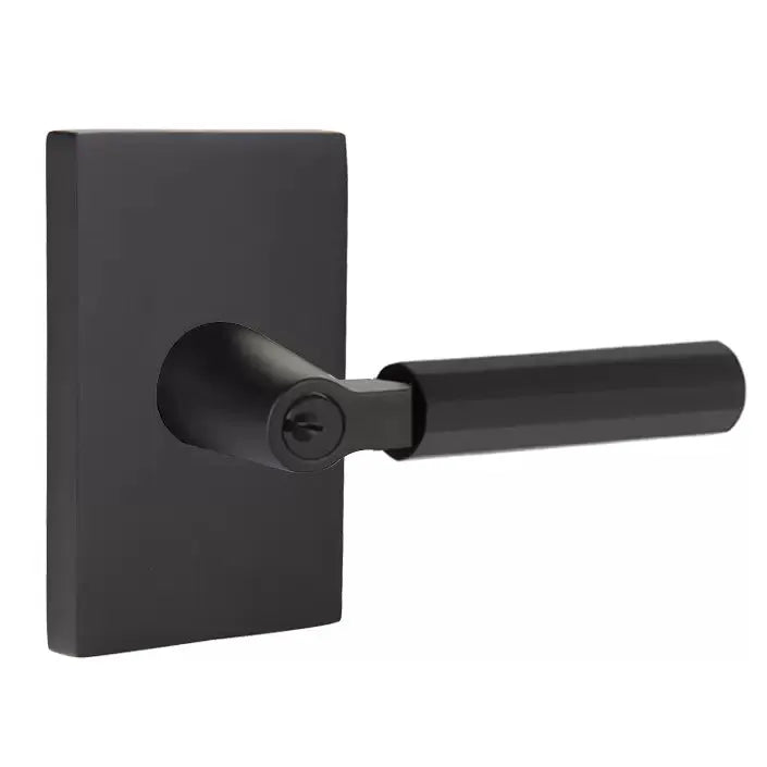 Emtek Faceted Lever with L-Square Stem and Modern Rectangular Rose by Emtek