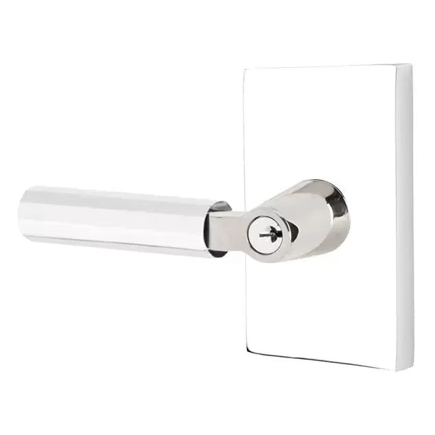 Emtek Faceted Lever with L-Square Stem and Modern Rectangular Rose by Emtek