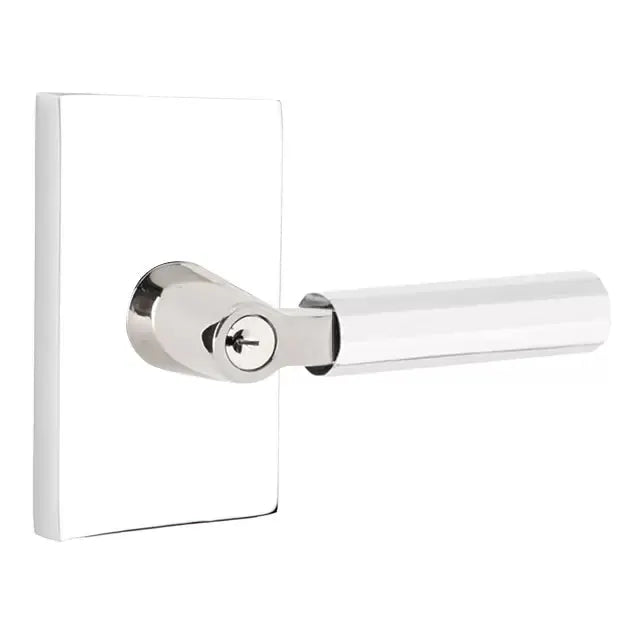 Emtek Faceted Lever with L-Square Stem and Modern Rectangular Rose by Emtek