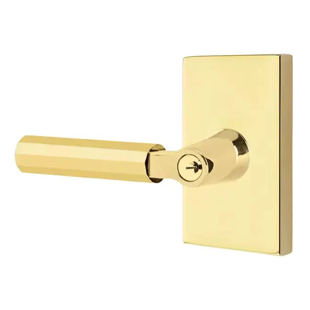 Emtek Faceted Lever with L-Square Stem and Modern Rectangular Rose by Emtek