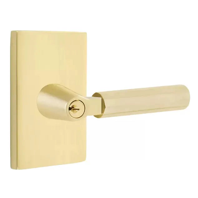 Emtek Faceted Lever with L-Square Stem and Modern Rectangular Rose by Emtek