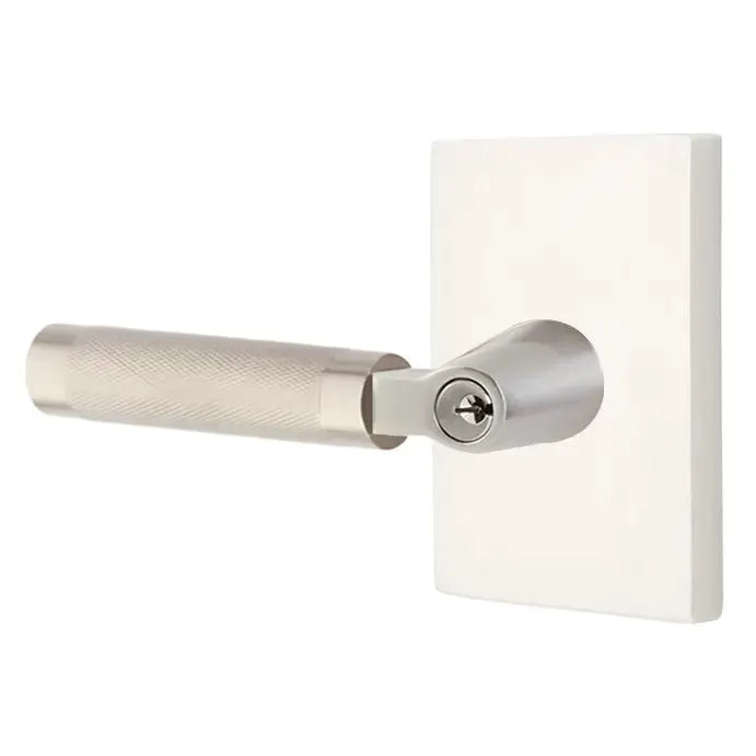 Emtek Knurled Lever with L-Square Stem and Modern Rectangular Rose by Emtek