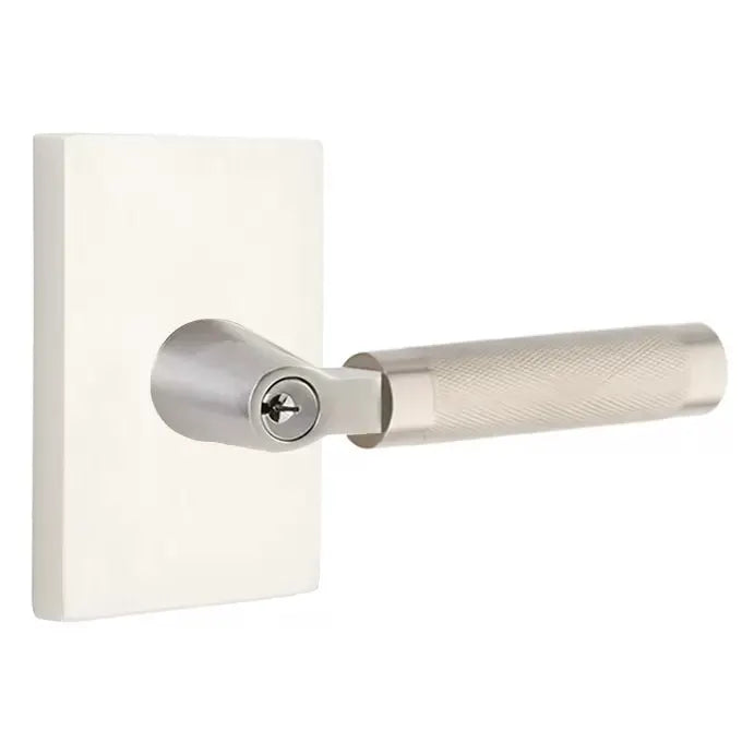 Emtek Knurled Lever with L-Square Stem and Modern Rectangular Rose by Emtek