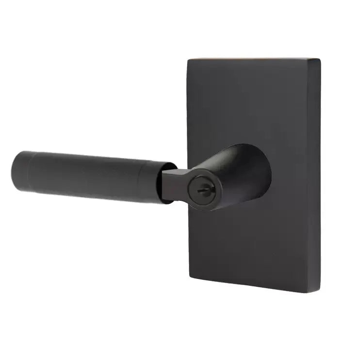 Emtek Knurled Lever with L-Square Stem and Modern Rectangular Rose by Emtek