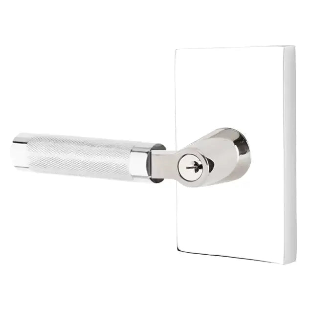 Emtek Knurled Lever with L-Square Stem and Modern Rectangular Rose by Emtek