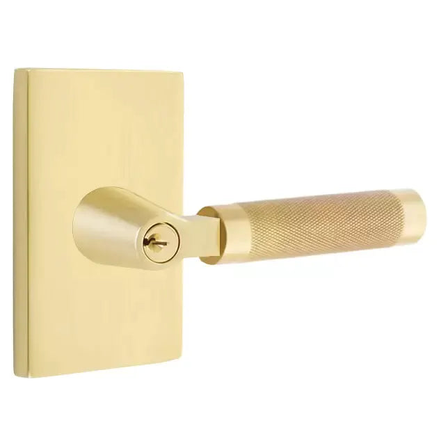 Emtek Knurled Lever with L-Square Stem and Modern Rectangular Rose by Emtek