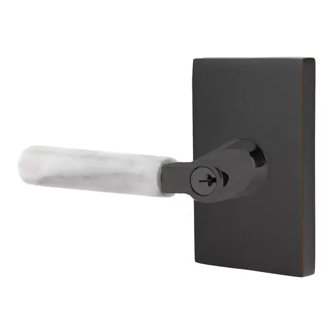 Emtek White Marble Lever with L-Square Stem and Modern Rectangular Rose by Emtek