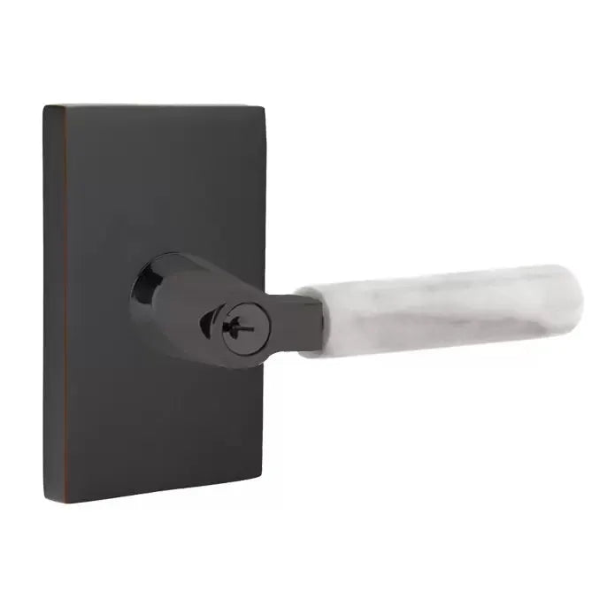 Emtek White Marble Lever with L-Square Stem and Modern Rectangular Rose by Emtek