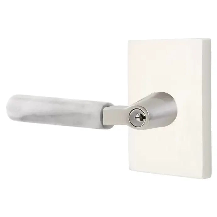 Emtek White Marble Lever with L-Square Stem and Modern Rectangular Rose by Emtek