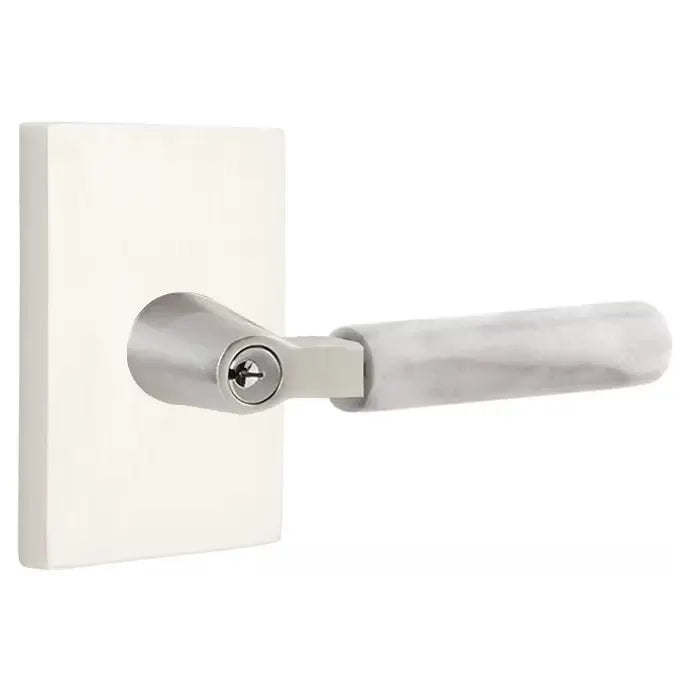 Emtek White Marble Lever with L-Square Stem and Modern Rectangular Rose by Emtek