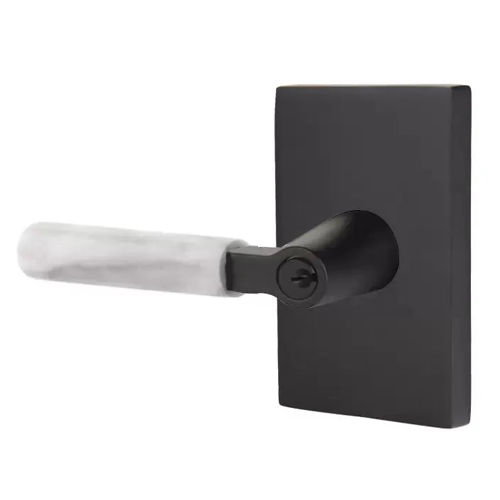 Emtek White Marble Lever with L-Square Stem and Modern Rectangular Rose by Emtek