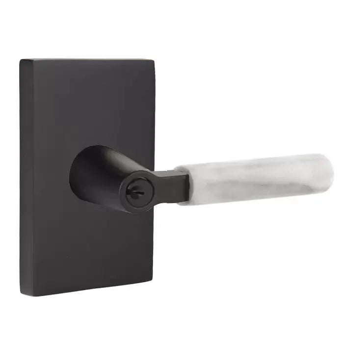 Emtek White Marble Lever with L-Square Stem and Modern Rectangular Rose by Emtek