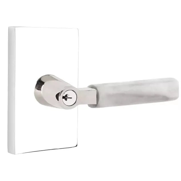 Emtek White Marble Lever with L-Square Stem and Modern Rectangular Rose by Emtek