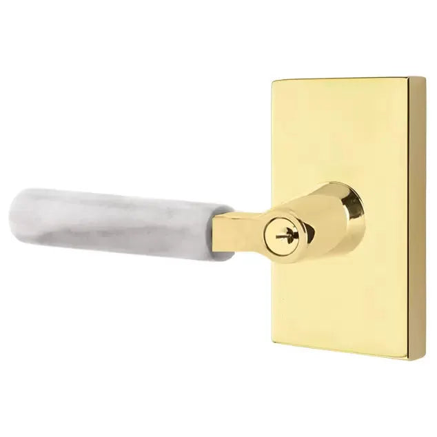 Emtek White Marble Lever with L-Square Stem and Modern Rectangular Rose by Emtek