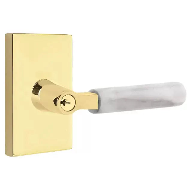 Emtek White Marble Lever with L-Square Stem and Modern Rectangular Rose by Emtek