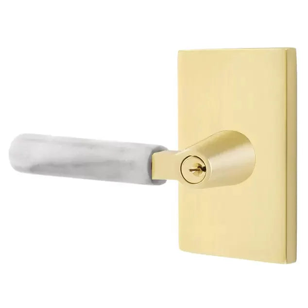 Emtek White Marble Lever with L-Square Stem and Modern Rectangular Rose by Emtek