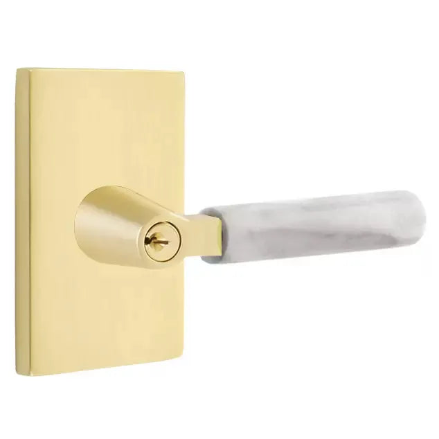 Emtek White Marble Lever with L-Square Stem and Modern Rectangular Rose by Emtek