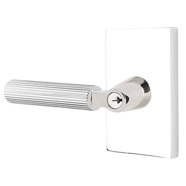 Emtek Straight Knurled Lever with L-Square Stem and Modern Rectangular Rose by Emtek