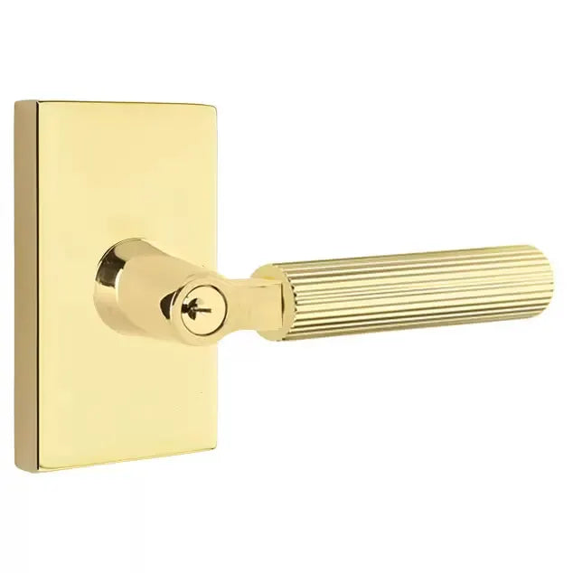 Emtek Straight Knurled Lever with L-Square Stem and Modern Rectangular Rose by Emtek